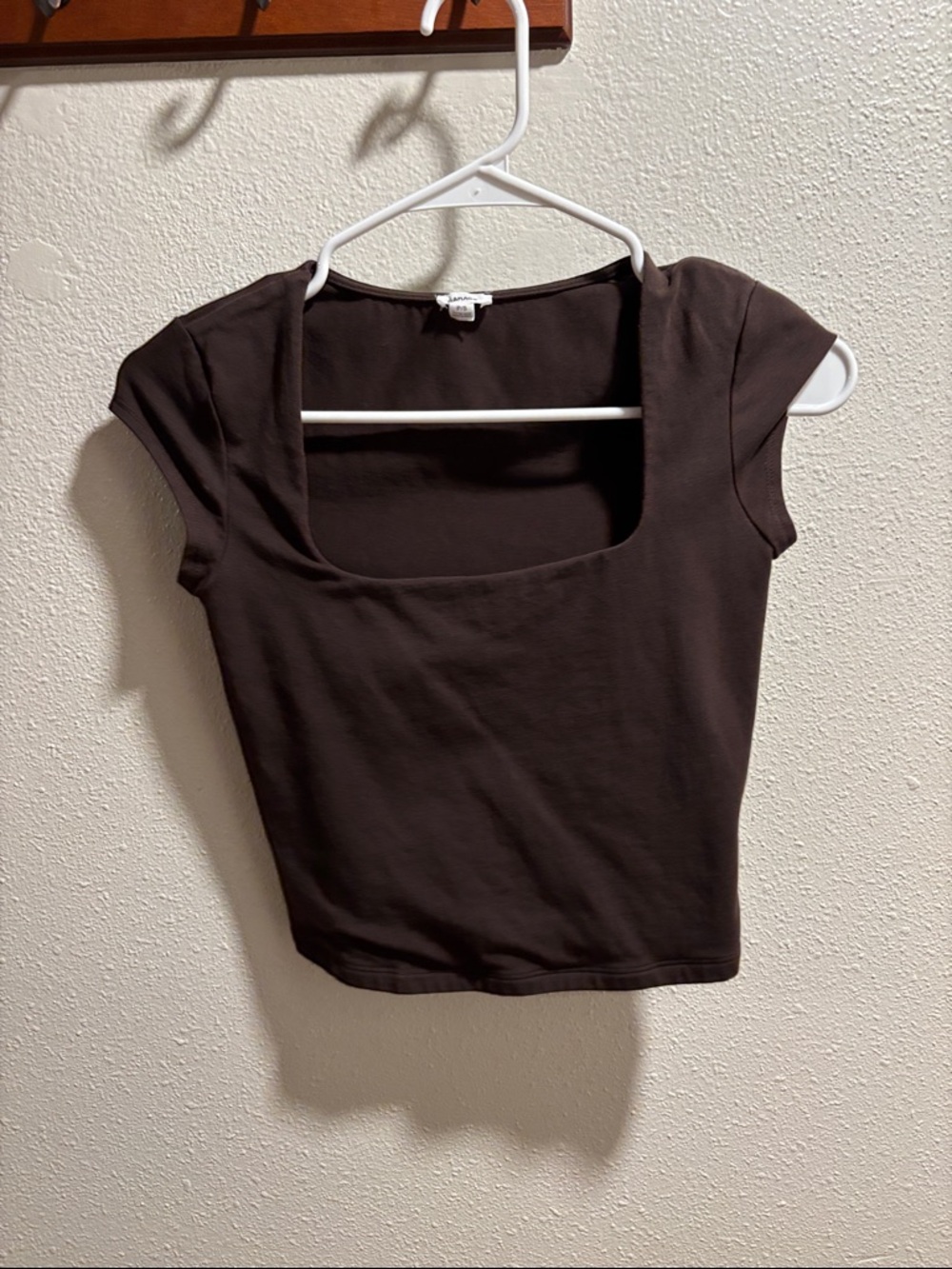 Garage Square Neck Short Sleeve Top - Dark Brown